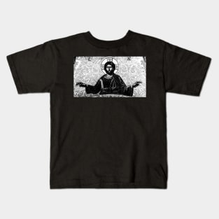 Eastern Orthodox Jesus Christ Pantocrator Icon Linocut Kids T-Shirt